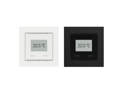 KNX T-UP Touch ► wewnętrzny czujnik temperatury KNX, szklany, z wyświetlaczem, 2 przyciski, format 55