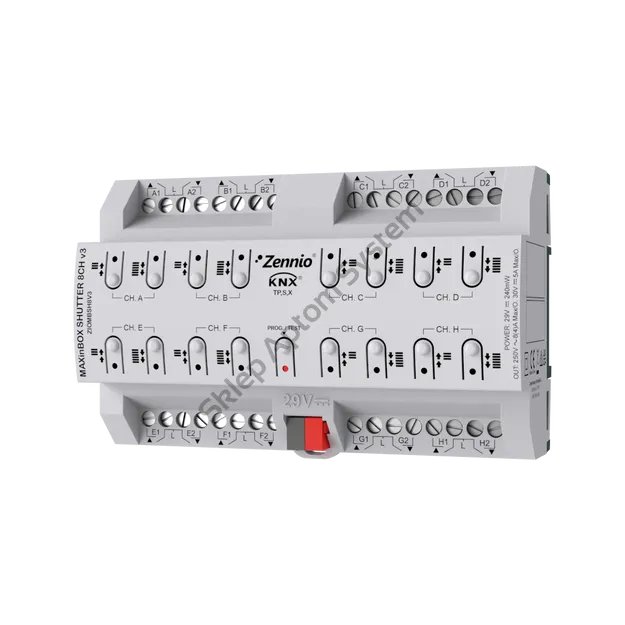 MAXinBOX SHUTTER 8CH v3 ► moduł aktorów KNX - 16 wyjść przekaźnik / 8 wyjścia żaluzjowe 16A, KNX Security