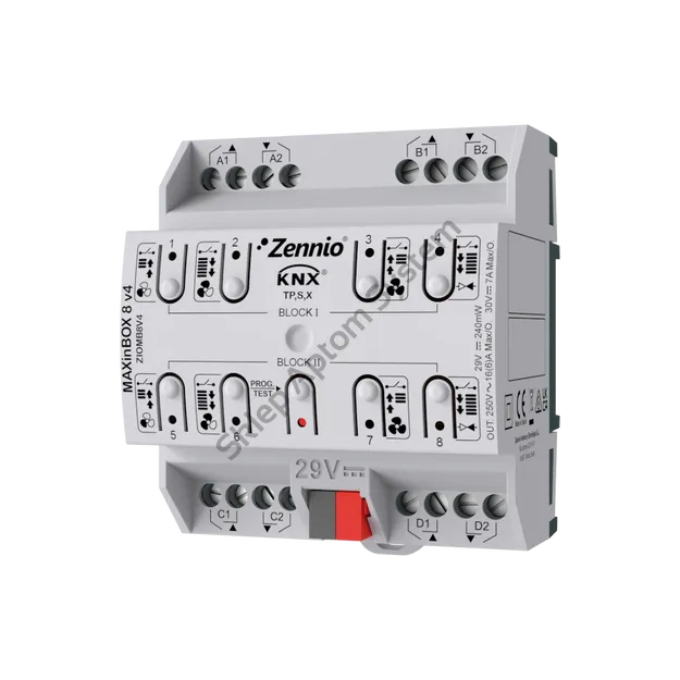 MAXinBOX 8 v4 ► moduł aktorów KNX - 8 wyjść przekaźnikowych / 4 żaluzjowych 16A / 2x fan coil 2-rurowy, KNX Secure
