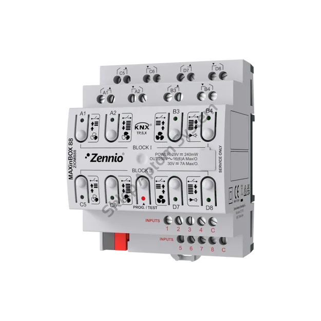 MAXinBOX 88 ► moduł wielofunkcyjny KNX: 8 wyjść 16A + 8 wejść analogowo-binarnych, KNX Secure