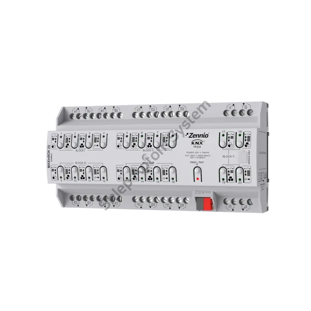 MAXinBOX 20 ► moduł aktorów KNX - 20 wyjść przekaźnikowych / 10 żaluzjowych 16A / 5 fan coil 2-rurowy, KNX Secure