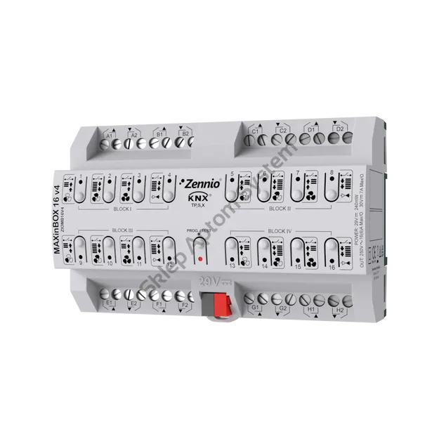 MAXinBOX 16 v4 ► moduł aktorów KNX - 16 wyjść przekaźnikowych / 8 żaluzjowych 16A / 4x fan coil 2-rurowy, KNX Secure